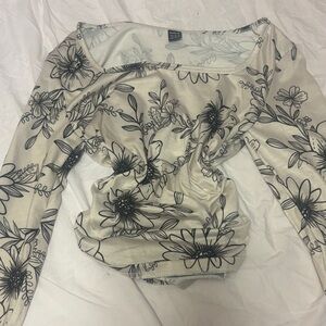 SHEIN Floral Print Crop Top - Black and Cream